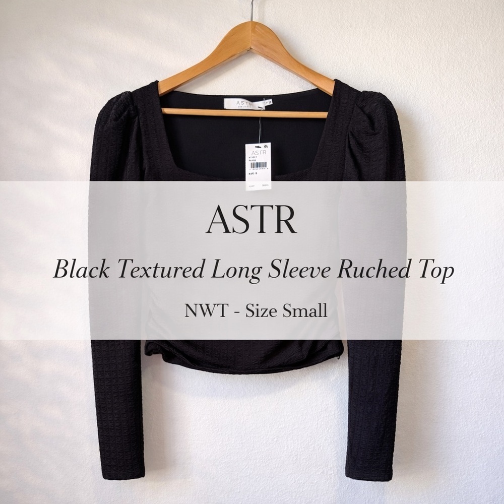 ASTR Black Textured Long Sleeve Ruched Top NWT Size Small